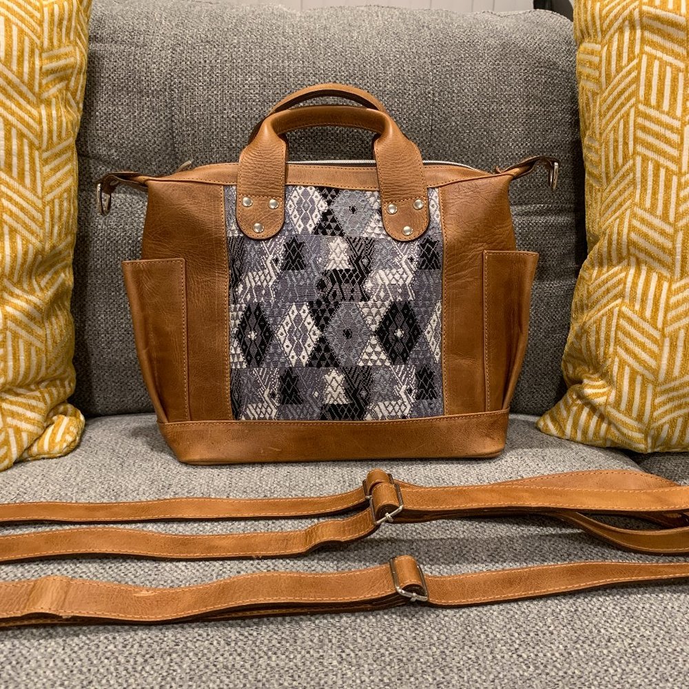 Black and White Huipil Small Leather Convertible Backpack